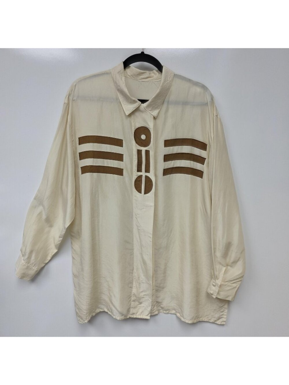 Shirt Womens Size 2X White Geometric Button Up Long Sleeve Blouse Top